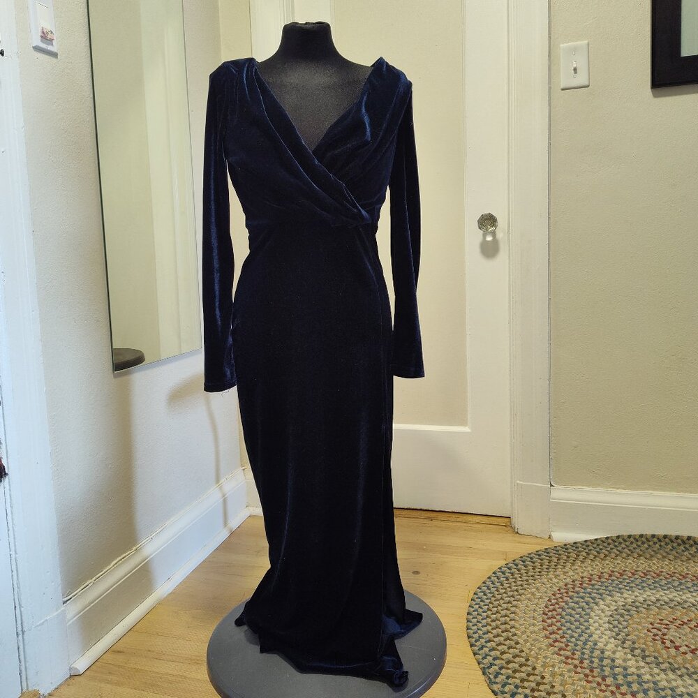 Midwinter Merriment Blue Velvet Pencil Dress